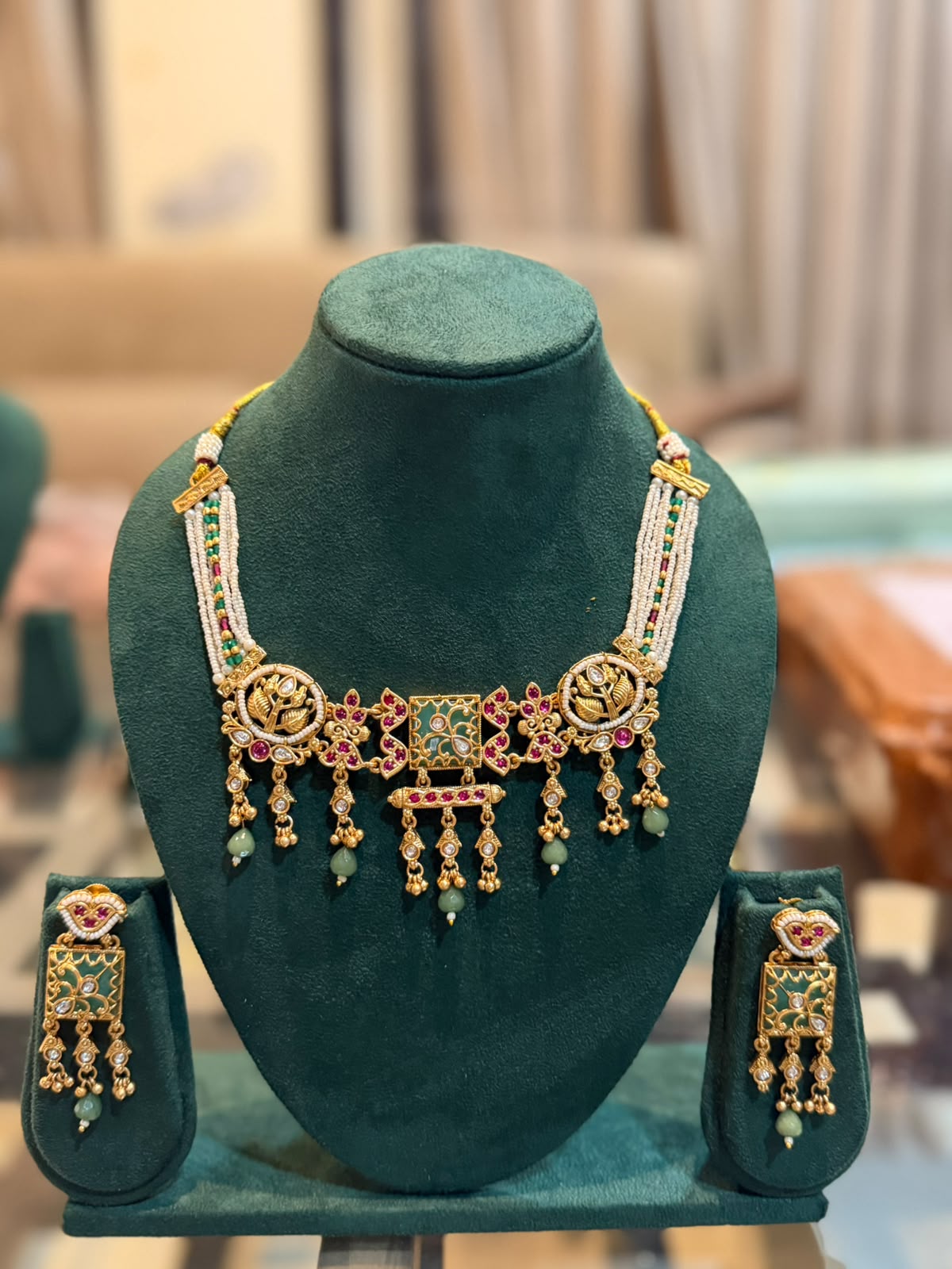 Meenakari Pearl Strand Necklace Set