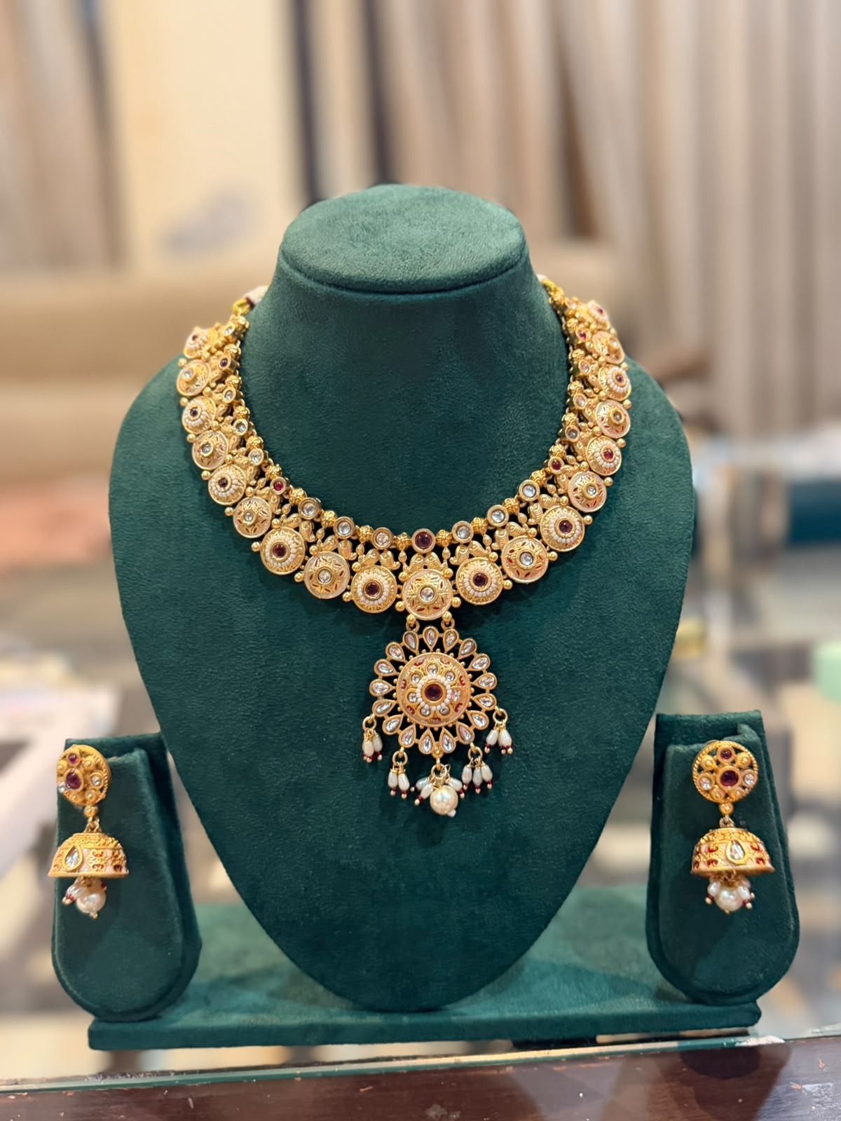 Antique Sunflower Pearl Drop Necklace Set