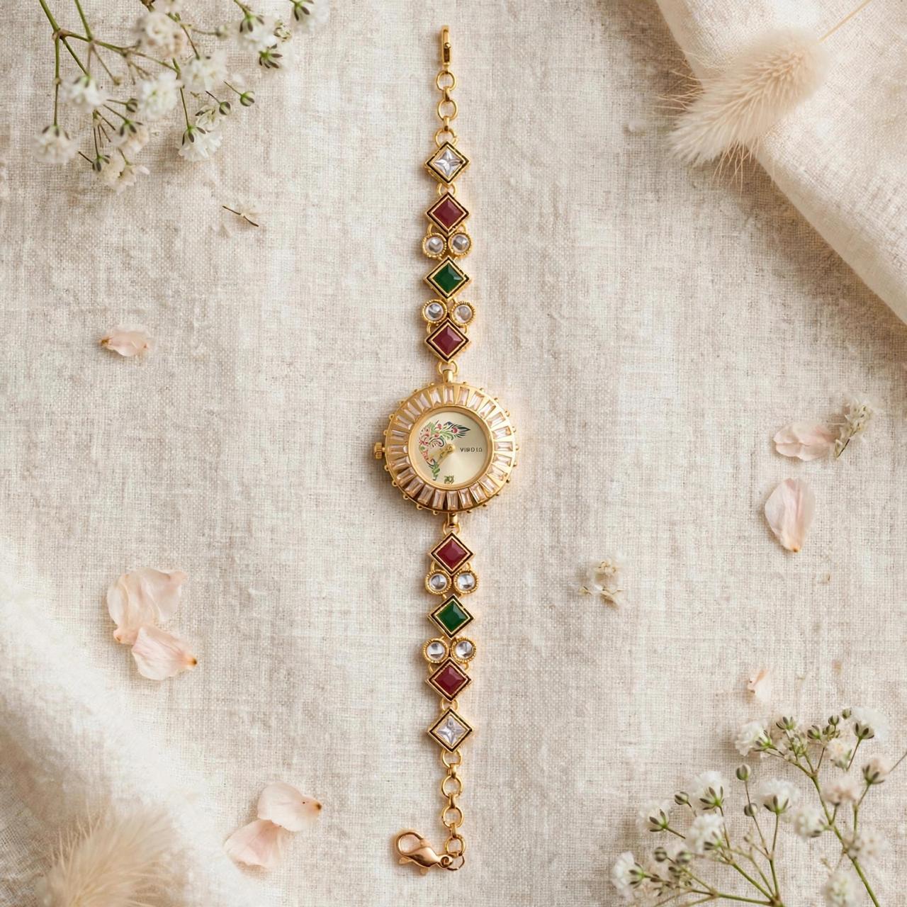 Kundan Floral Watch Bracelet