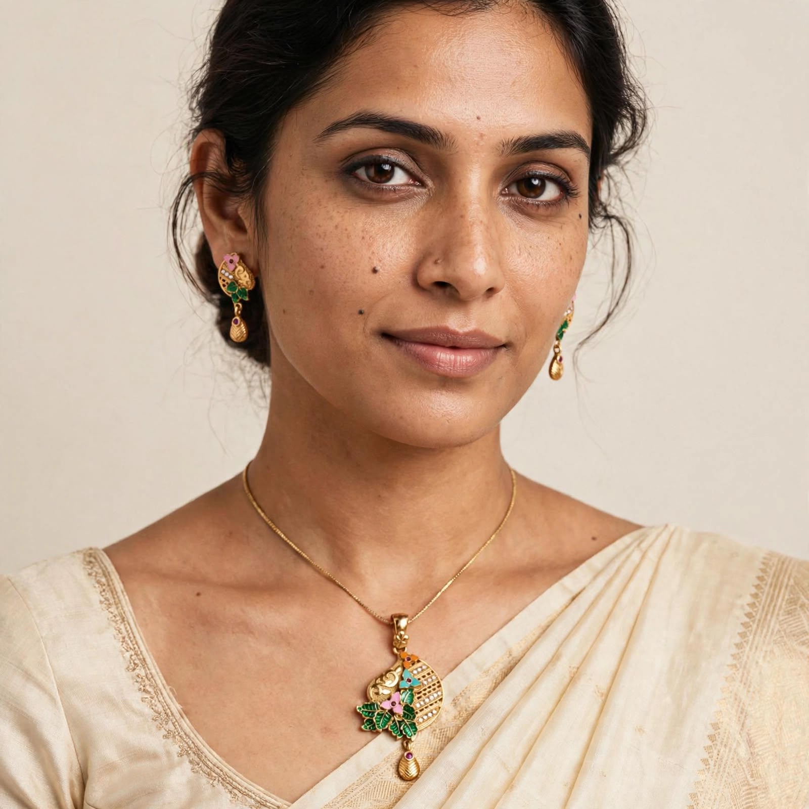 Mayura Floral Peacock Pendant Set