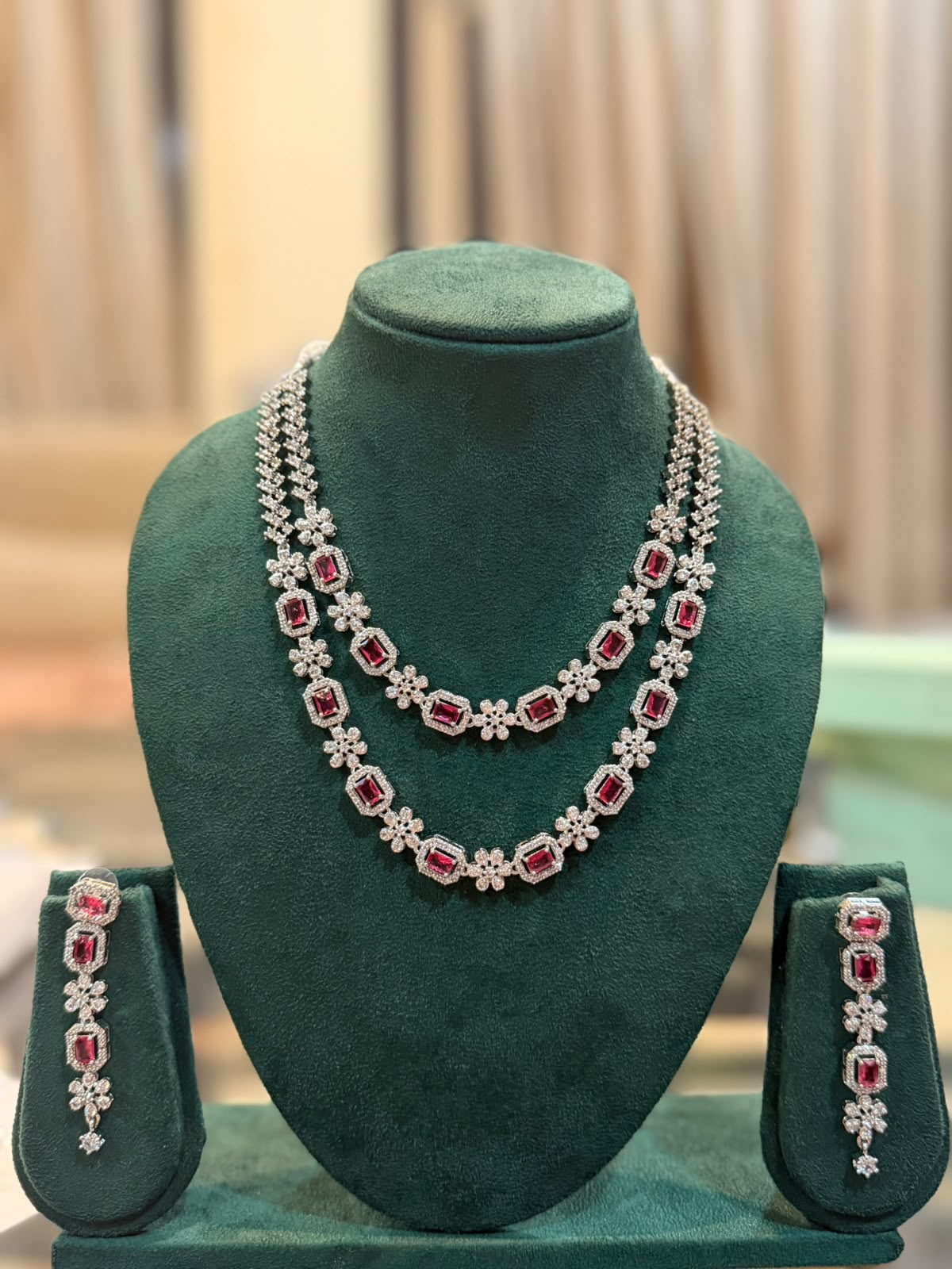Ruby Trellis Double-Strand Necklace Set