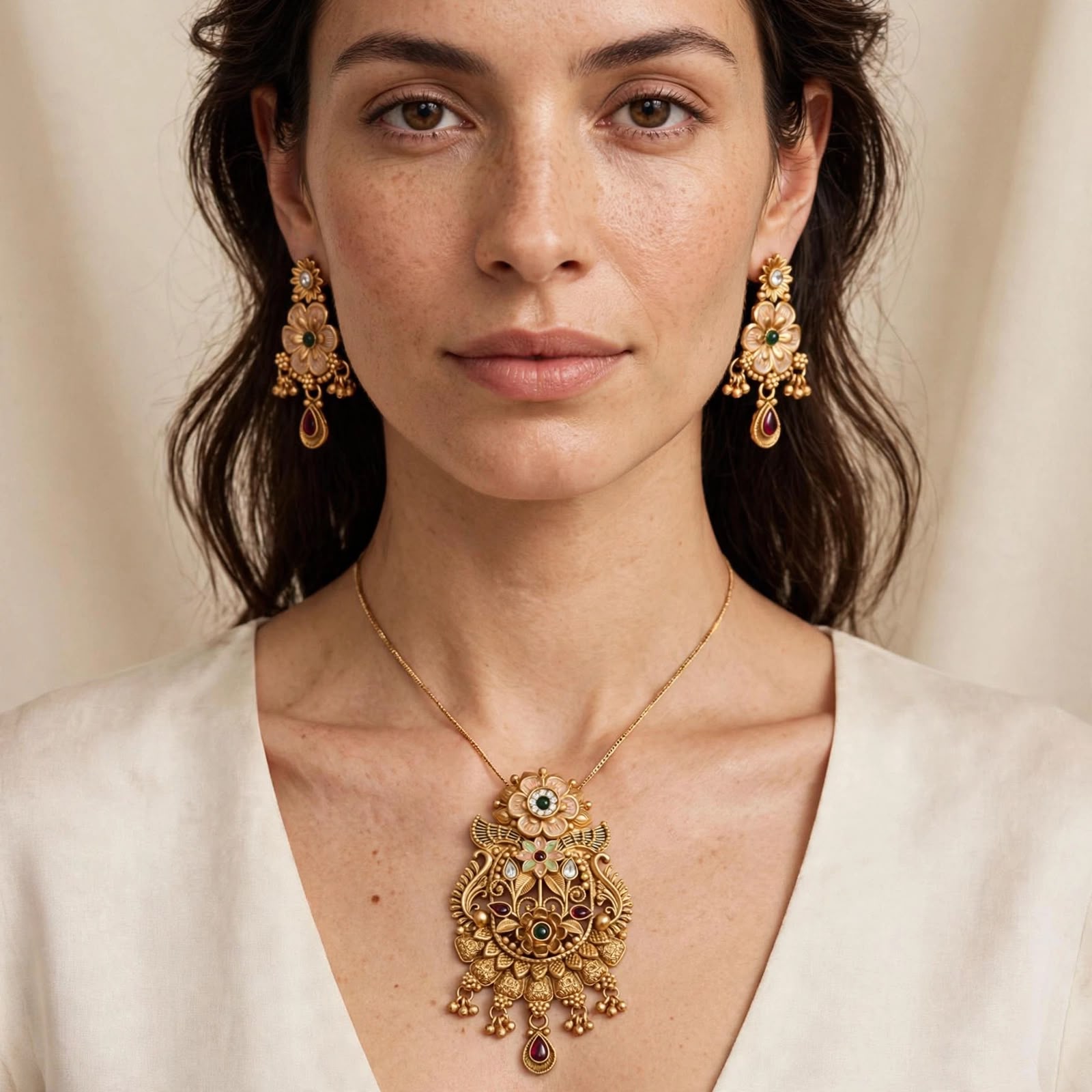 Sanjhi Floral Peacock Necklace Set