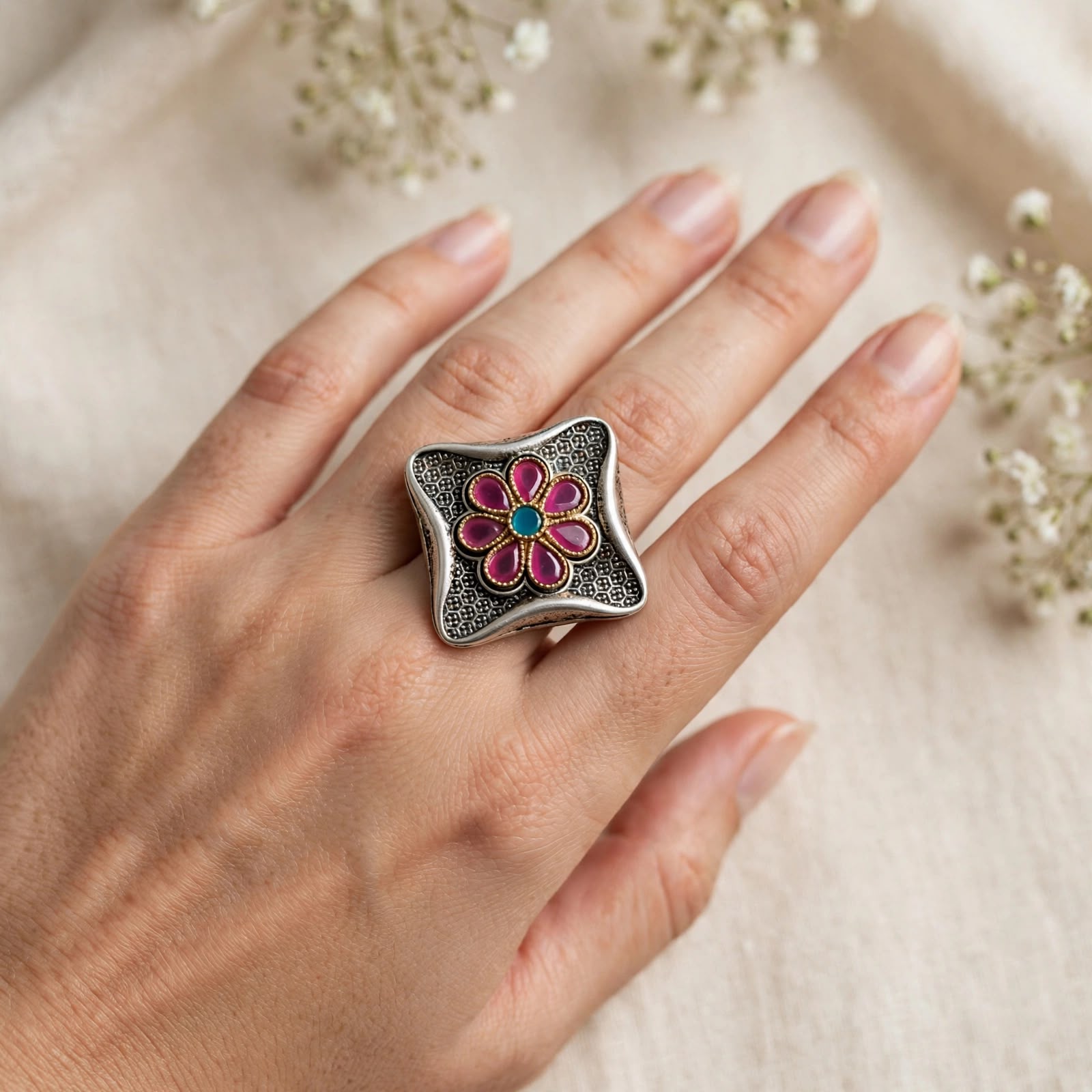 Fuchsia Bloom Statement Ring