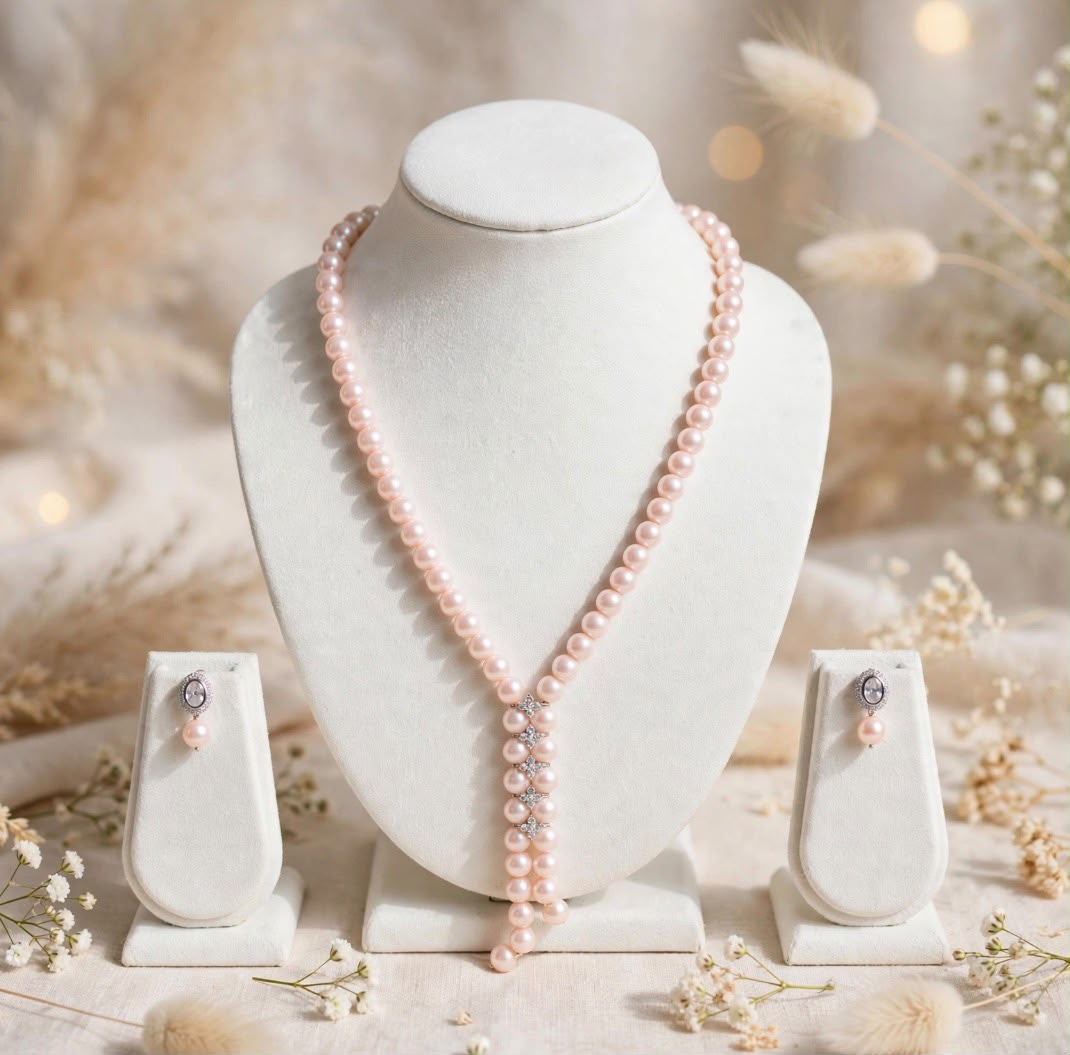 Blush Pearl Drop Necklace Set