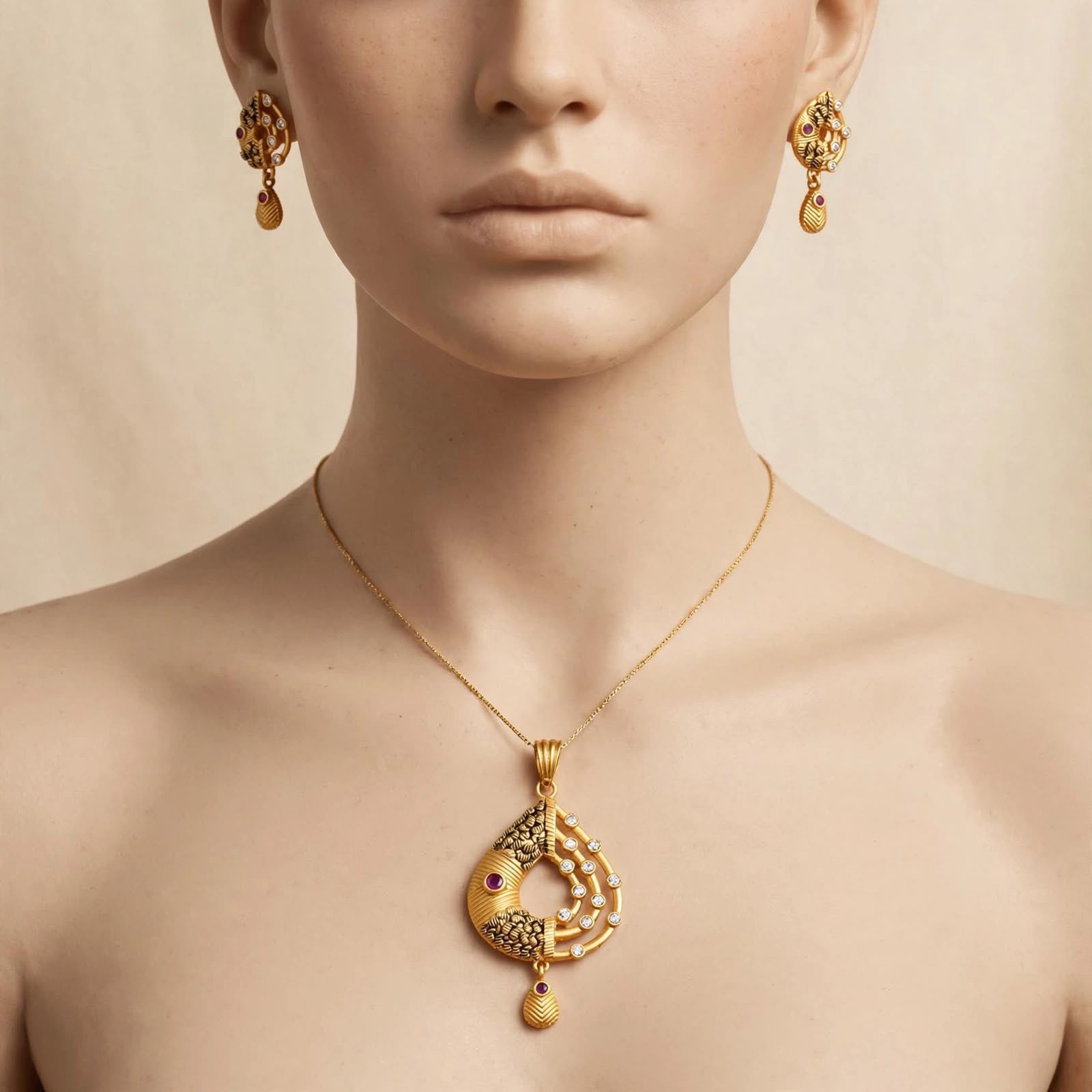 Zaira Textured Teardrop Pendant Set