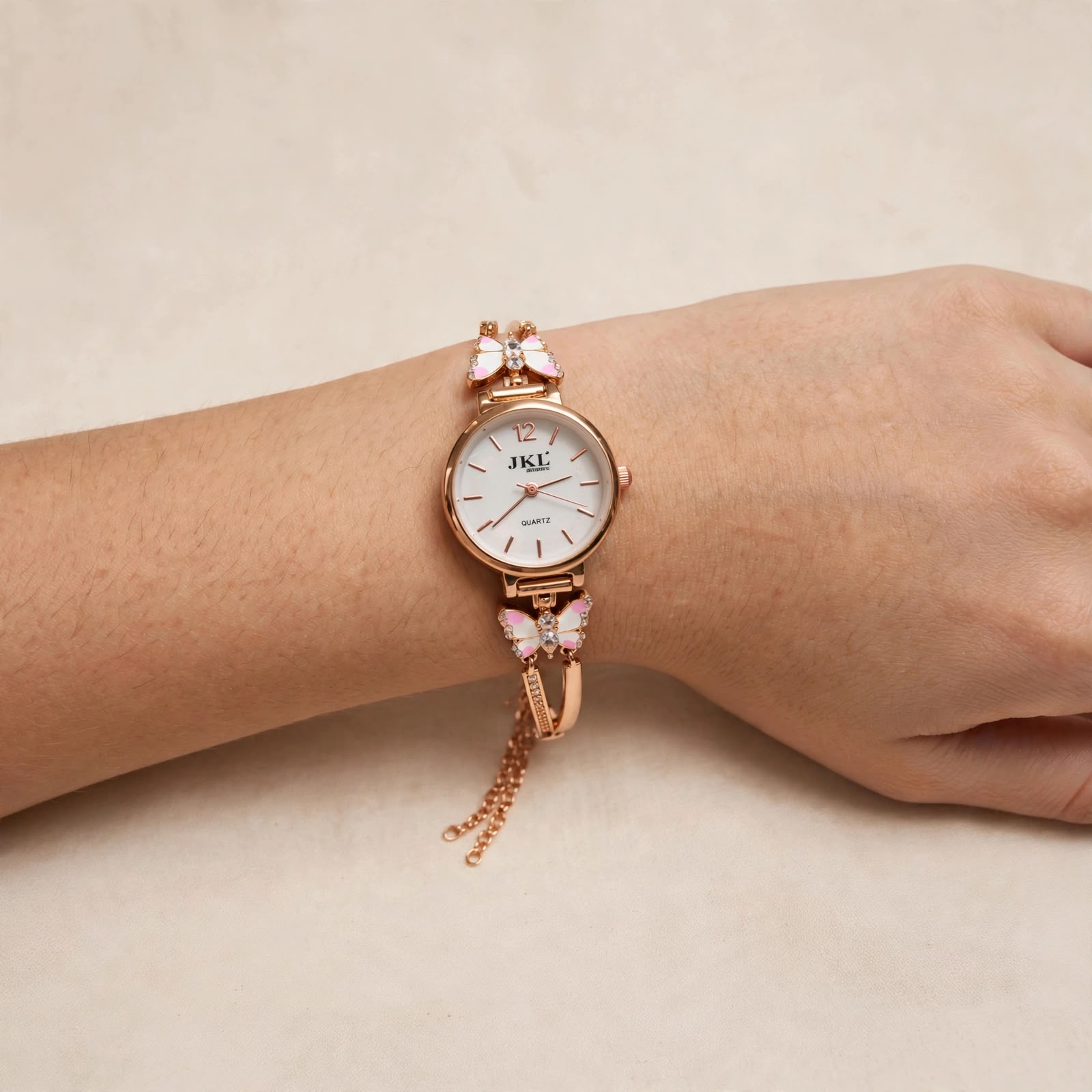 Papillon Rose Gold Watch & Bracelet Set