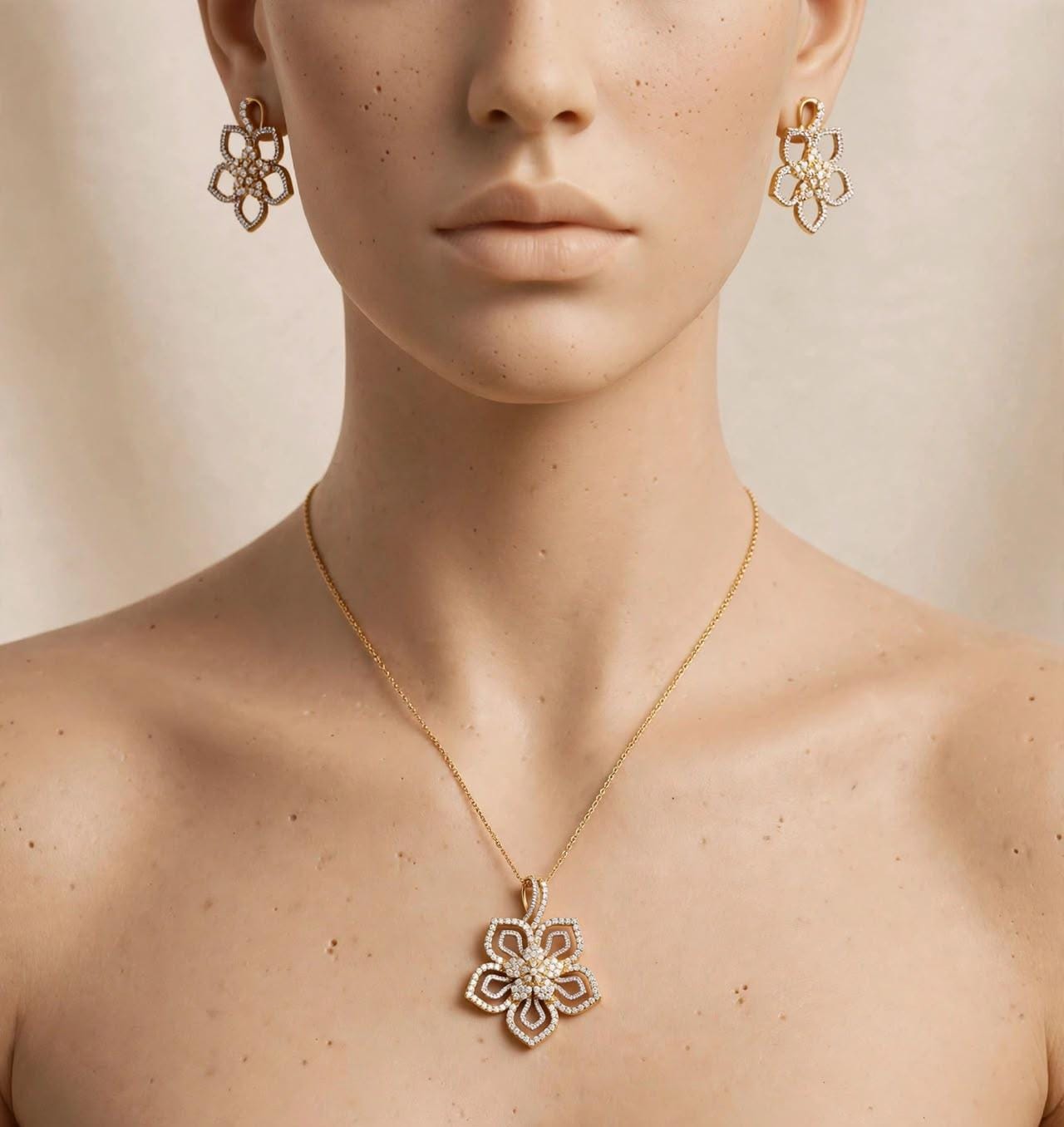 Diamond Petal Bloom Pendant Set
