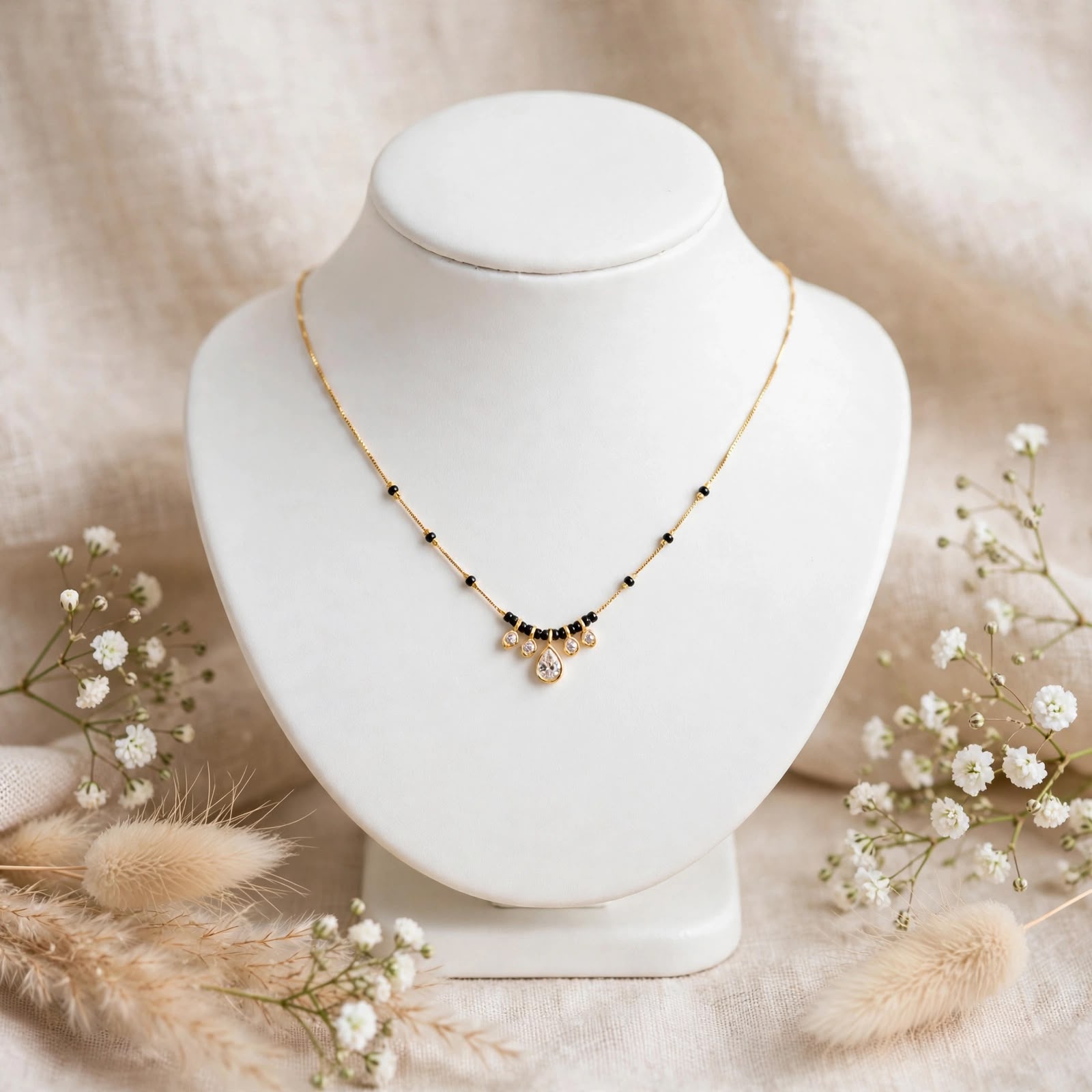 Black Bead Diamond Drop Mangalsutra