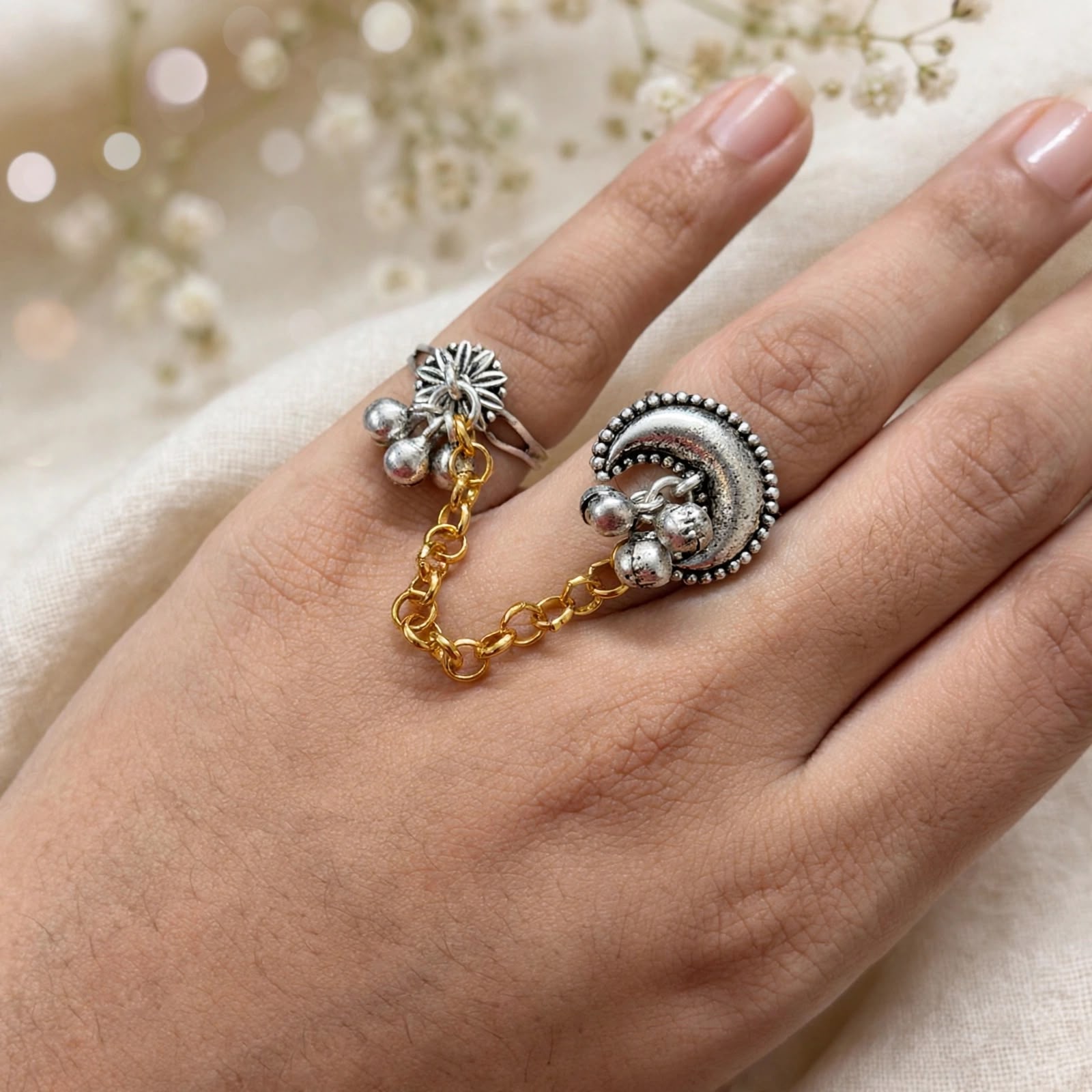 Crescent Chain Double Ring
