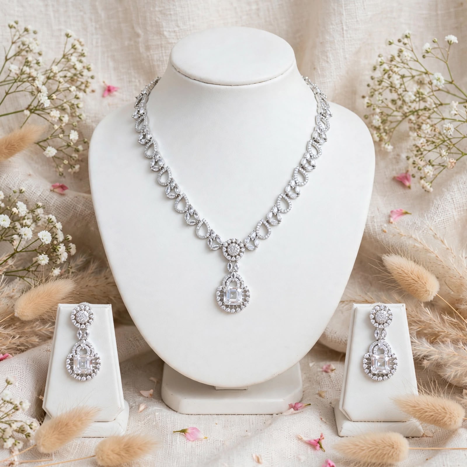Silver Radiance Statement Necklace Set